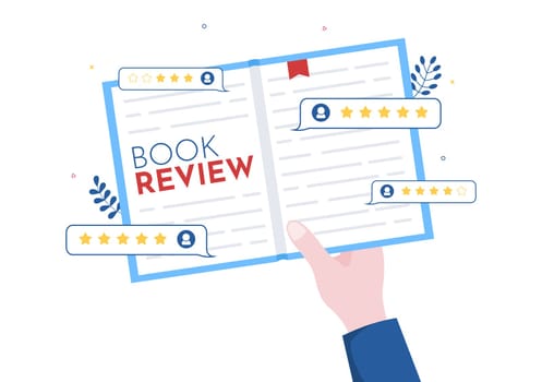 Book Review Template Hand Drawn Cartoon Flat Illustration with Reader Feedback for Analysis, Rating, Satisfaction and Comments About Publications