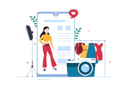 Model Portfolio Template Hand Drawn Cartoon Flat Illustration with Modeling Agency Manager and Photographer take Photos of Model in Platform Design