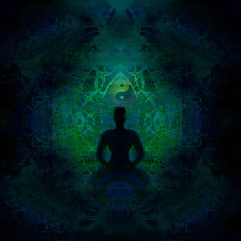 Illustration of a human body in lotus pose - meditating person