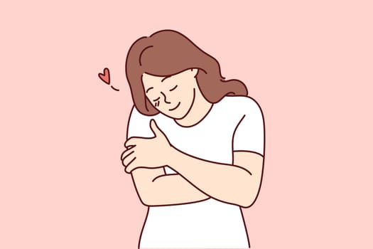 Happy girl hug herself