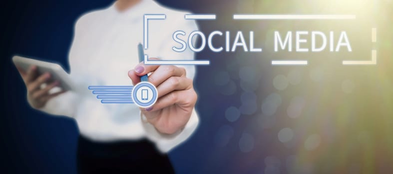 Hand writing sign Social Media, Conceptual photo Online communication channel Networking Microblogging
