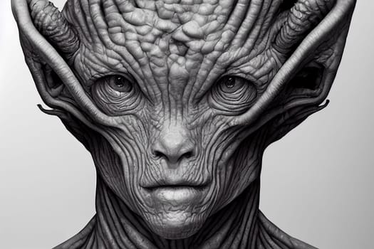 Portrait of an alien, science fiction of extraterrestrial invasion, visit of the greys, conspiracy of paranormal civilization