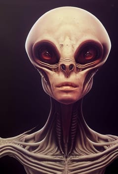 Portrait of an alien, science fiction of extraterrestrial invasion, visit of the greys, conspiracy of paranormal civilization