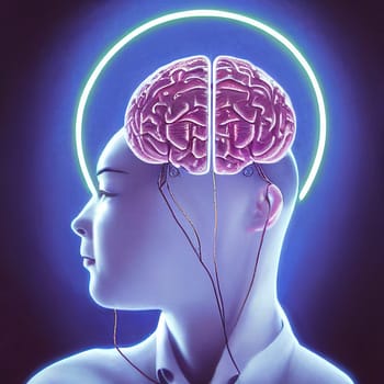 Mind control, brain with strings, manipulation and dictator concept, mass hypnosis by media, illustration