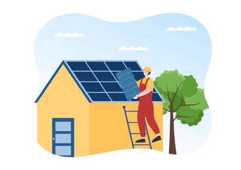 Roofing Construction Workers Template Hand Drawn Cartoon Flat Illustration with Housetop Renovation, Fixing Rooftop Tile House and Roof Reconstruction