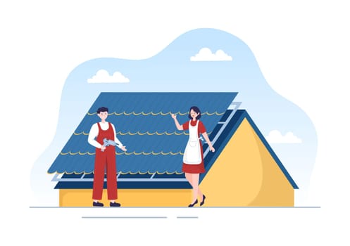 Roofing Construction Workers Template Hand Drawn Cartoon Flat Illustration with Housetop Renovation, Fixing Rooftop Tile House and Roof Reconstruction