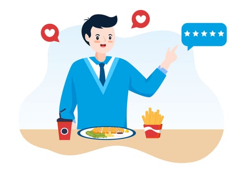 Restaurant Rating Review Template Hand Drawn Cartoon Flat Illustration with Customer Feedback, Rate Star, Expert Opinion and Online Survey