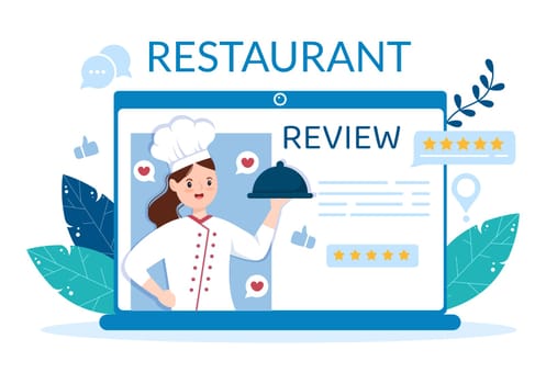 Restaurant Rating Review Template Hand Drawn Cartoon Flat Illustration with Customer Feedback, Rate Star, Expert Opinion and Online Survey