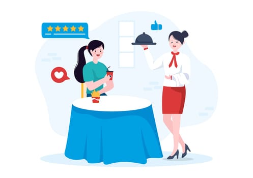 Restaurant Rating Review Template Hand Drawn Cartoon Flat Illustration with Customer Feedback, Rate Star, Expert Opinion and Online Survey