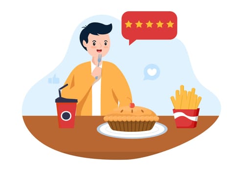 Restaurant Rating Review Template Hand Drawn Cartoon Flat Illustration with Customer Feedback, Rate Star, Expert Opinion and Online Survey