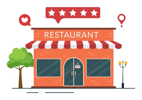 Restaurant Rating Review Template Hand Drawn Cartoon Flat Illustration with Customer Feedback, Rate Star, Expert Opinion and Online Survey