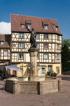 historical old town with the fountain in honor of Lazarus von Schwendi in Colmar in France