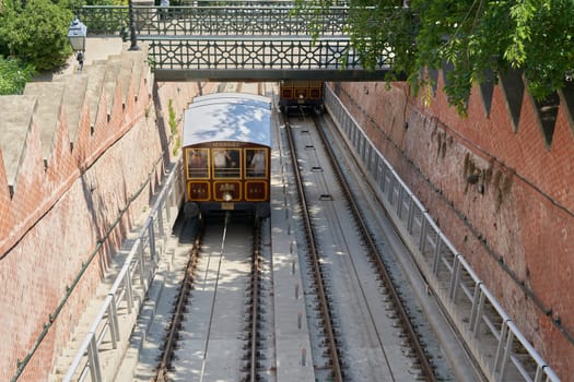 The second oldest funicular railroad in the world from 1870 Budavári Sikló on Castle Hill in the Hungarian capital Budapest