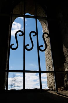 wrought iron window grille on the historic Kaiserturm from 1902 in Wernigerode in Germany