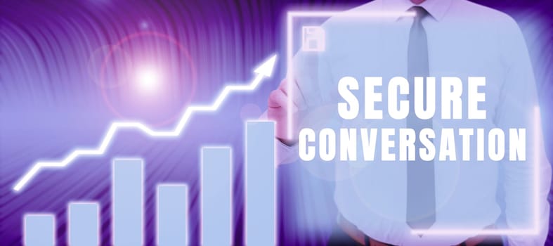 Text caption presenting Secure Conversation, Business concept Secured Encrypted Communication between Web Services