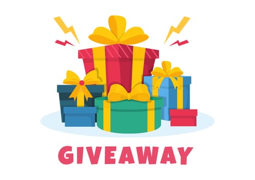 Giveaway Template Hand Drawn Cartoon Flat Illustration with Win a Prize, Surprise Package, Reward and Gift Box Design