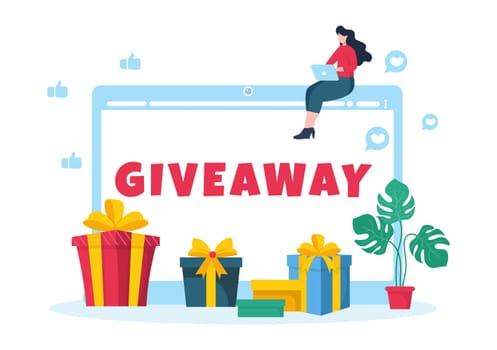 Giveaway Template Hand Drawn Cartoon Flat Illustration with Win a Prize, Surprise Package, Reward and Gift Box Design