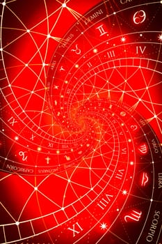 Zodiac Signs Horoscope background. Concept for fantasy and mystery - red