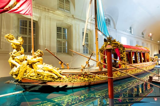 VENARIA REALE, ITALY - CIRCA MAY 2021: the Bucentaur (Bucintoro, 1729). Antique Royal ship of Savoia family.