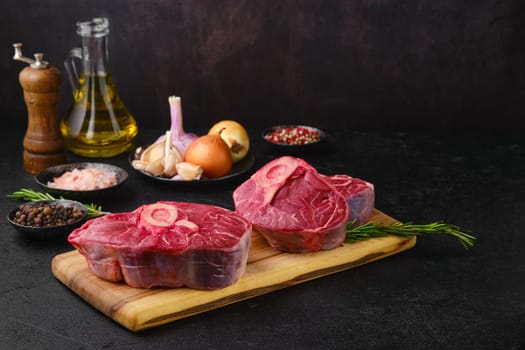 Raw beef shank cross cut, ossobuco ready for cooking
