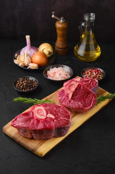 Raw beef shank cross cut, ossobuco ready for cooking