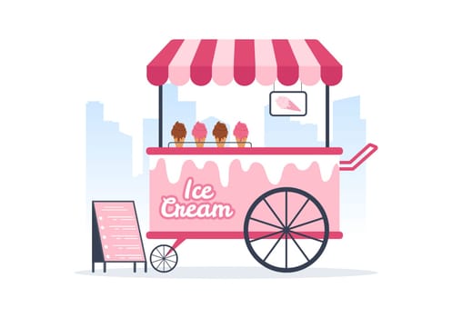Ice Cream Store Template Hand Drawn Cartoon Flat Illustration with Delicious Dessert and Various Flavors Design