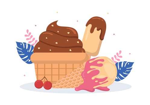 Ice Cream Store Template Hand Drawn Cartoon Flat Illustration with Delicious Dessert and Various Flavors Design