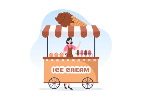 Ice Cream Store Template Hand Drawn Cartoon Flat Illustration with Delicious Dessert and Various Flavors Design