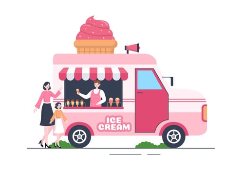 Ice Cream Store Template Hand Drawn Cartoon Flat Illustration with Delicious Dessert and Various Flavors Design