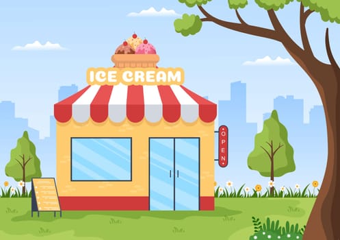 Ice Cream Store Template Hand Drawn Cartoon Flat Illustration with Delicious Dessert and Various Flavors Design