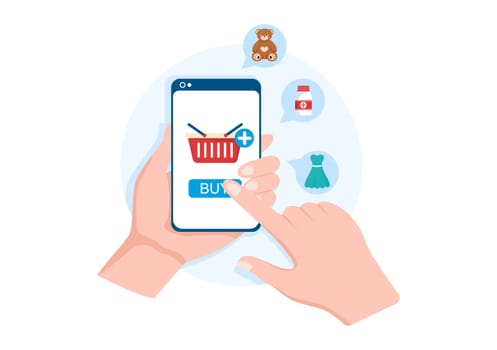 Mobile Phone Store Template Hand Drawn Cartoon Flat Illustration with Phones Models, Tablets, Gadget Retail, Other Devices and Accessories