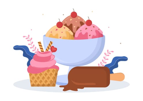Ice Cream Store Template Hand Drawn Cartoon Flat Illustration with Delicious Dessert and Various Flavors Design