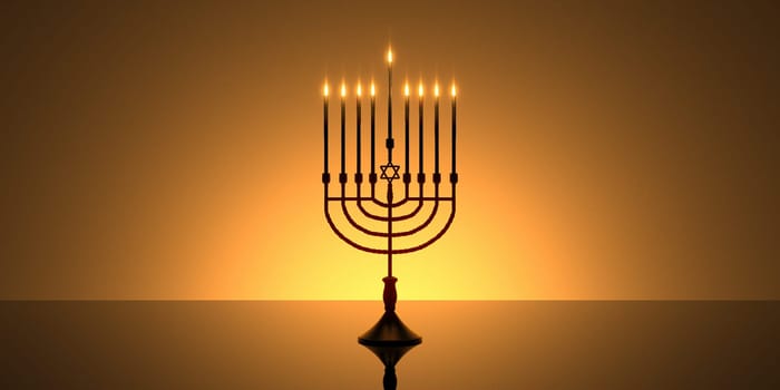 3d rendering image of jewish holiday Hanukkah background with menorah (traditional candelabra) and burning candles