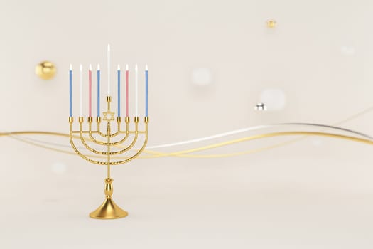 3d rendering Image of Jewish holiday Hanukkah with menorah or traditional Candelabra on a  white background.