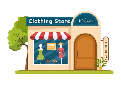 Fashion Clothing Store for Women Template Hand Drawn Cartoon Flat Illustration with Shopping Buying Products Cloth or Dresses Design