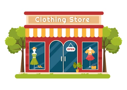 Fashion Clothing Store for Women Template Hand Drawn Cartoon Flat Illustration with Shopping Buying Products Cloth or Dresses Design