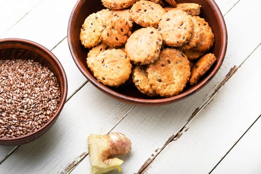 Delicious crackers with ginger and flax. Vegetarian cookies.