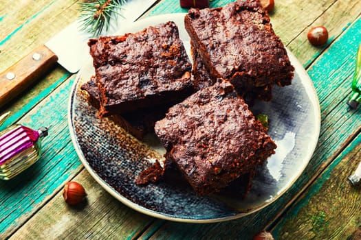 Panforte, cake with almonds, nuts, dried fruits and berries.