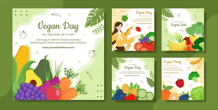 Happy Vegetarian Day or Vegan Social Media Post Template Hand Drawn Cartoon Flat Illustration