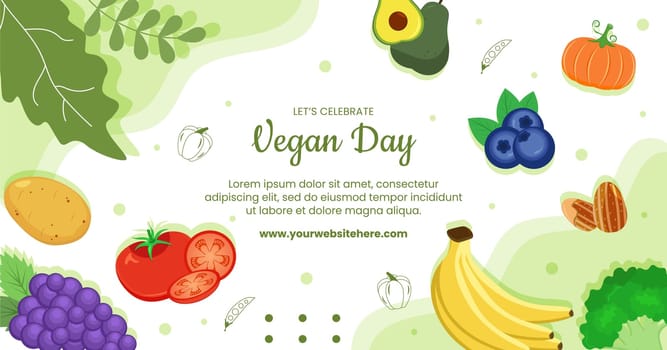 Happy Vegetarian Day or Vegan Post Template Hand Drawn Cartoon Flat Illustration