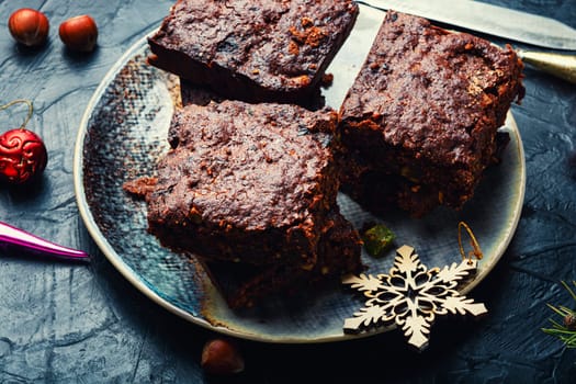 Panforte, cake with almonds, nuts, dried fruits and berries.