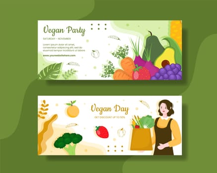 Happy Vegetarian Day or Vegan Horizontal Banner Template Hand Drawn Cartoon Flat Illustration