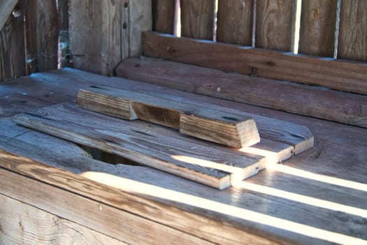Outhouse in Sweden, Smalland. T rational wooden toilet with hole. Traditional architecture from Scandinavia.