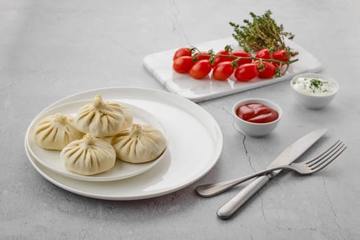 Frozen semifinished khinkali stuffed with lamb meat