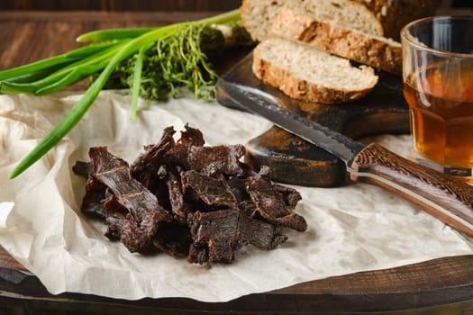 Heap of jerky venison as a snack