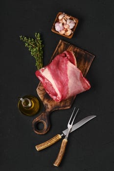 Top view of raw beef brisket boneless meat, butchery or cooking concept