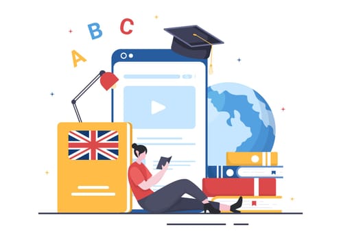 Language School Template Hand Drawn Cartoon Flat Illustration of Online Learning, Courses, Training Program and Study Foreign Languages Abroad