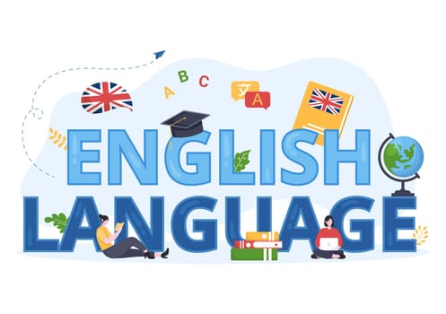 Language School Template Hand Drawn Cartoon Flat Illustration of Online Learning, Courses, Training Program and Study Foreign Languages Abroad