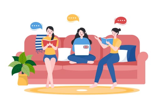 Language School Template Hand Drawn Cartoon Flat Illustration of Online Learning, Courses, Training Program and Study Foreign Languages Abroad