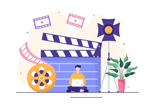 Videographer Services Template Hand Drawn Cartoon Flat Illustration with Record Video Production, Movie, Equipment and Cinema Industry Design